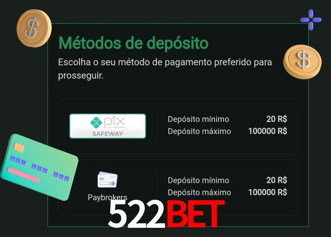 O cassino 522Bet oferece uma grande variedade de métodos de pagamento